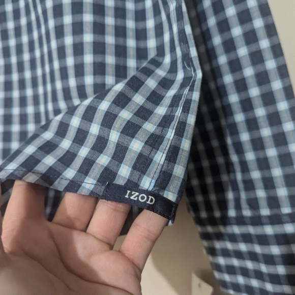 IZOD Saltwater Mens Gingham Relaxed Classic Fit Button Down Shirt Blue S/P - Picture 4 of 11